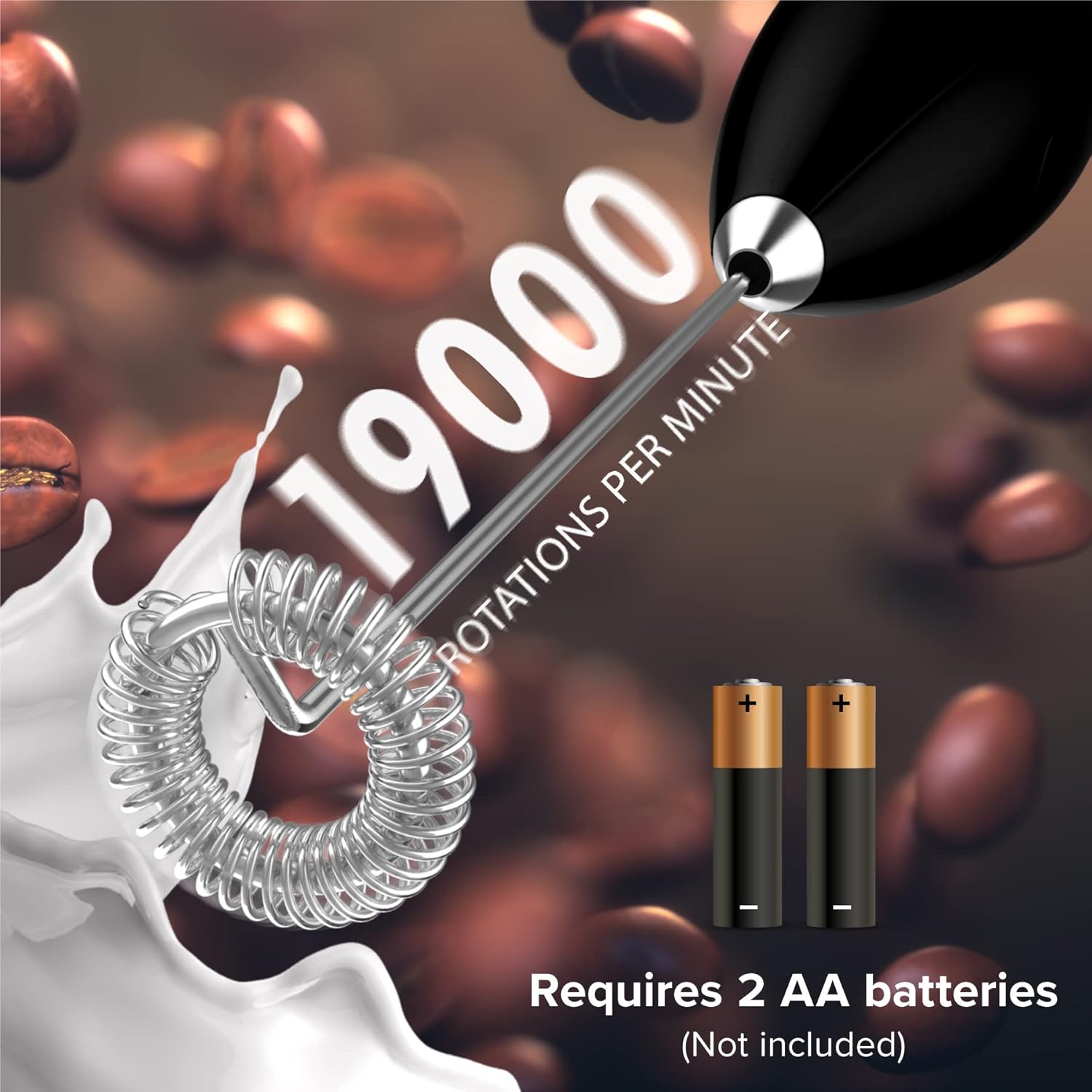 PowerLix Powerful Handheld Milk Frother With Stand Battery Operated Foam Maker Frother Wand For Coffee (A Black) (No stand Matte Black)